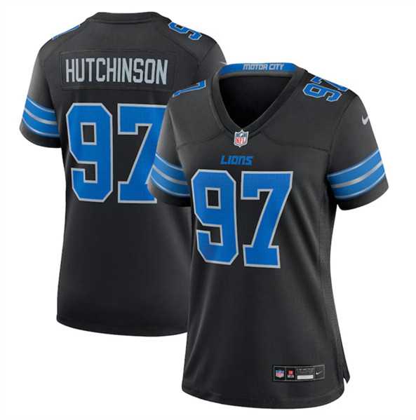 Womens Detroit Lions #97 Aidan Hutchinson Black 2nd Alternate Stitched Jersey Dzhi->women nfl jersey->Women Jersey